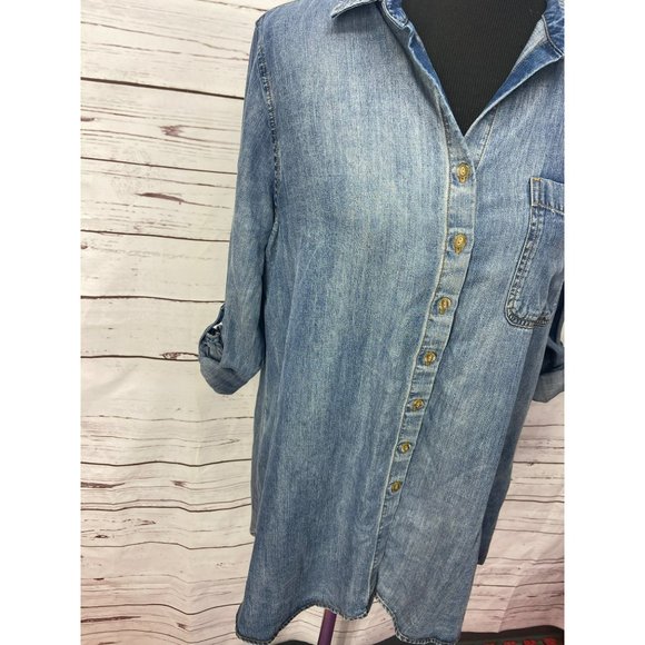 Side stitch womens Demim Tunic Blouse Medium - Picture 9 of 9
